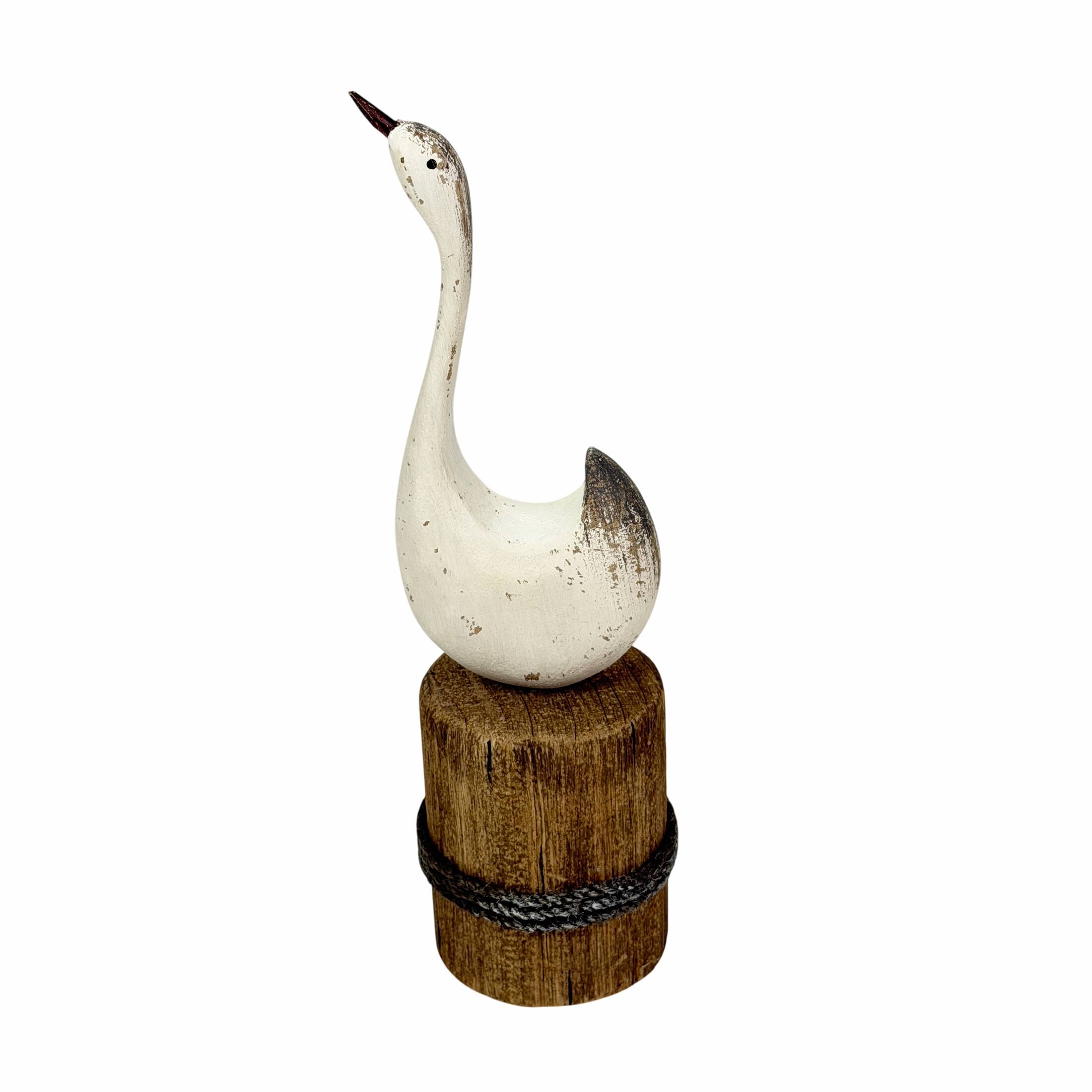 Alt View 2. Things2Die4 - Distressed White Wood Swan Figurine Nautical Dock Piling 13.25 Inch Tall - White.