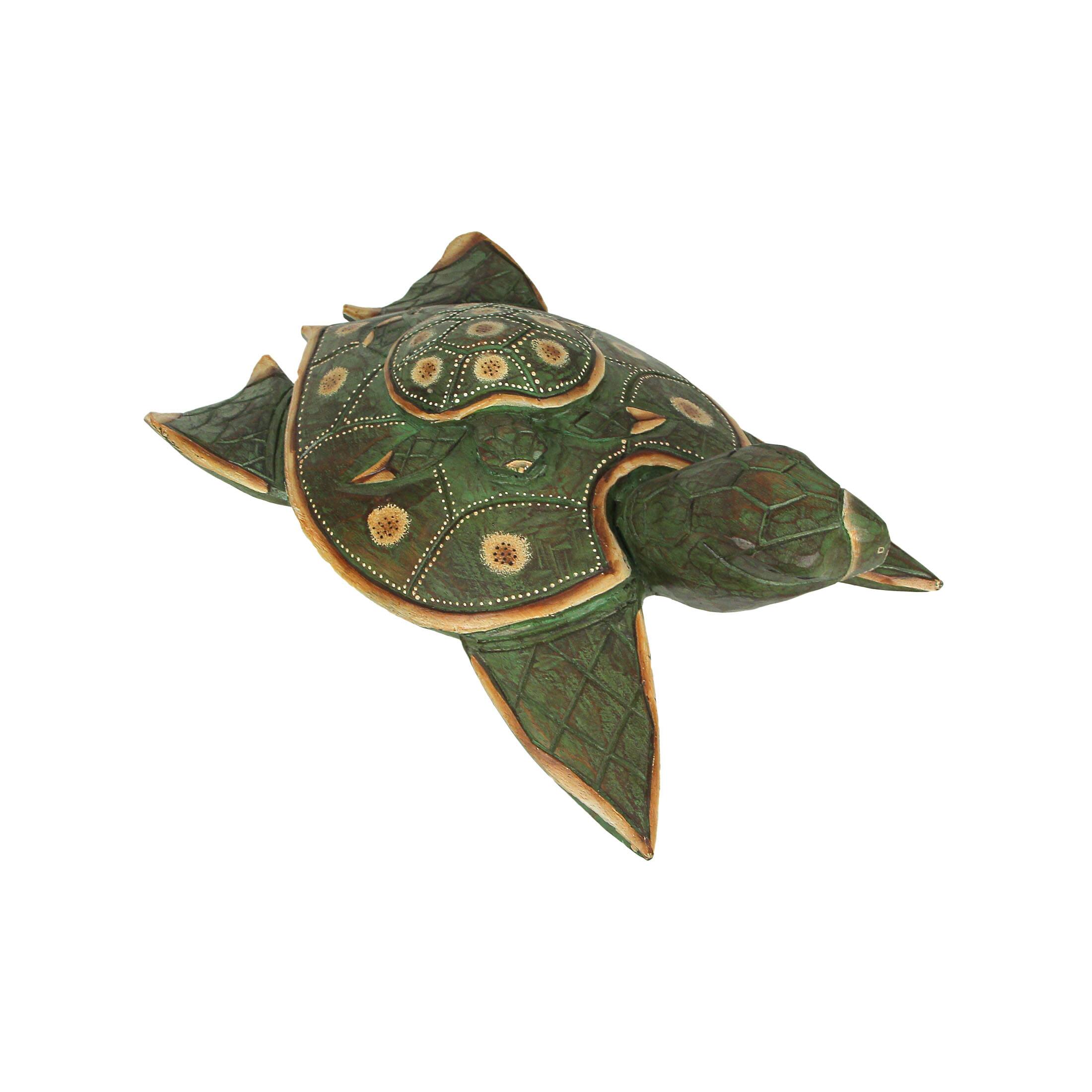 Alt View 1. Things2Die4 - Green Finish Mother And Baby Turtle Hand Carved Wood Sculpture Home Decor Statue 15.5 Inches Long - Green.