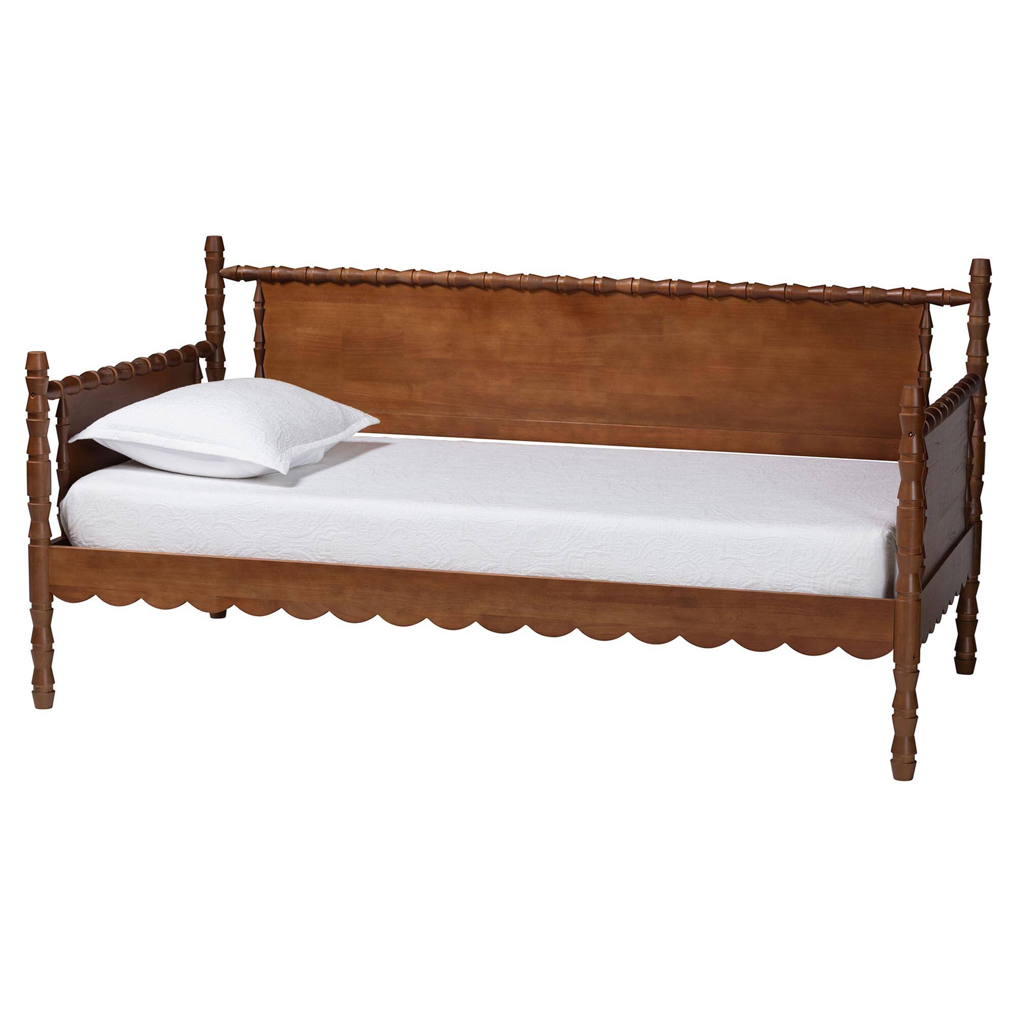 Front. Baxton Studio - Danette Bobbin Wood Daybed, Twin - Walnut Brown.