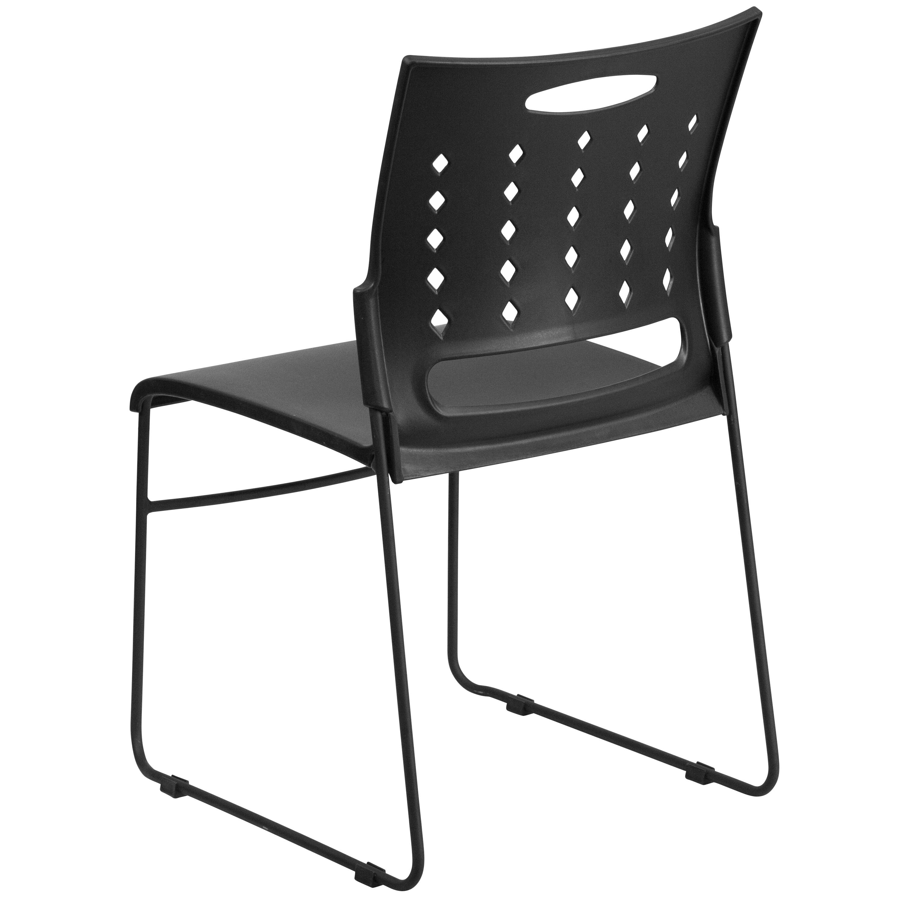Alt View 4. Emma + Oliver - Home Office Plastic Accent Sled Base Stack Chair - Air-Vent Back - Black.