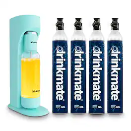 Drinkmate - OmniFizz FOUR CYLINDER BUNDLE, Sparkling Water and Soda Maker, Carbonates ANY Drink - Arctic Blue