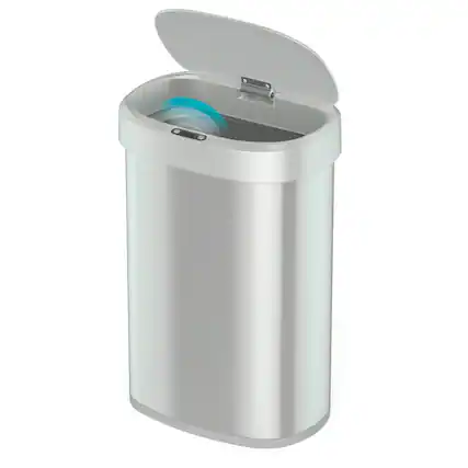 Front. Nine Stars - Sleek Silver Automatic Sensor Trash Can 13 Gallon Soft Close Stainless Steel.