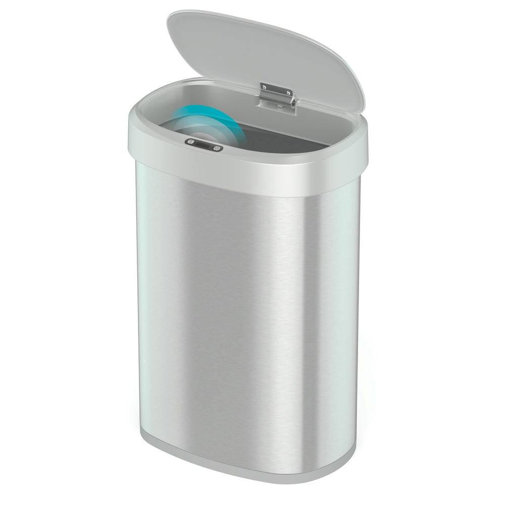 Front. Nine Stars - Sleek Silver Automatic Sensor Trash Can 13 Gallon Soft Close Stainless Steel.