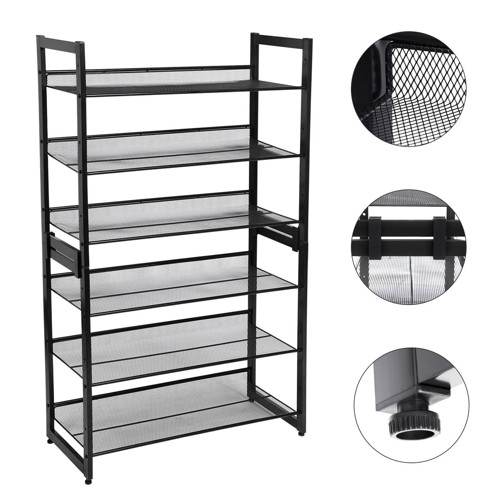 Alt View 2. Songmics Home - Shoe Rack, 3-Tier Shoe Organizer, Metal Shoe Storage for Garage, Stackable Shoe Shelf - Ink Black.