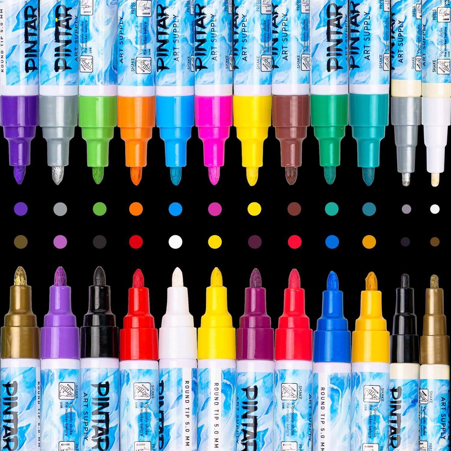 Pintar - Oil Based Paint Markers - 24 Pack with 20 (5 mm Tips) & 4 (1 mm Tips)