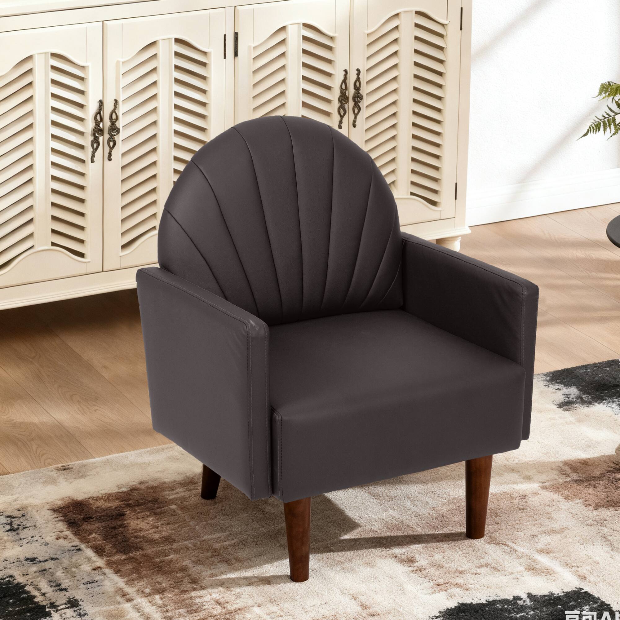 Alt View 2. GOODSILO - Contemporary Shell-Shaped Armchair with Upholstered Comfort and Wooden Legs for Versatile Home Decor - Dark Brown.