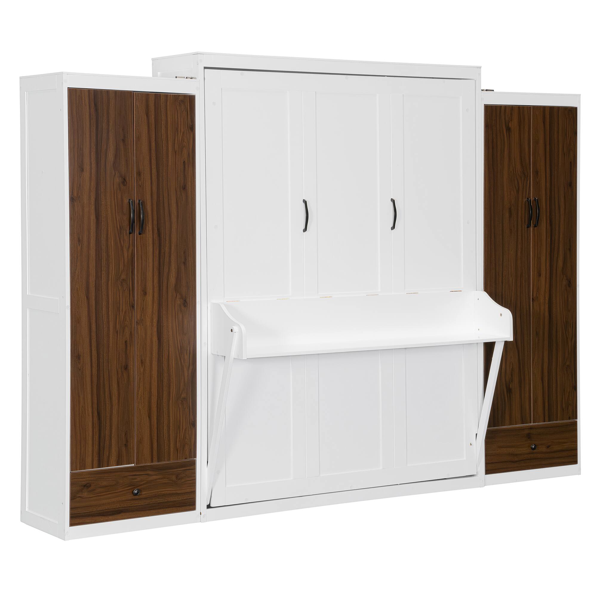 Alt View 1. Tiramisubest - Queen Size Murphy Bed with Closet, Drawers, Table, White - Space-Saving, Multi-Functional, Built-In Desk & Storage - White.