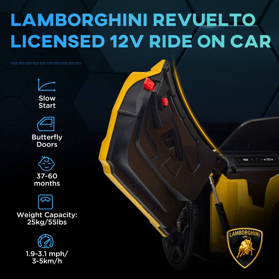 Qaba Lamborghini Revuelto Licensed 12V Kids Electric Car, Battery ...
