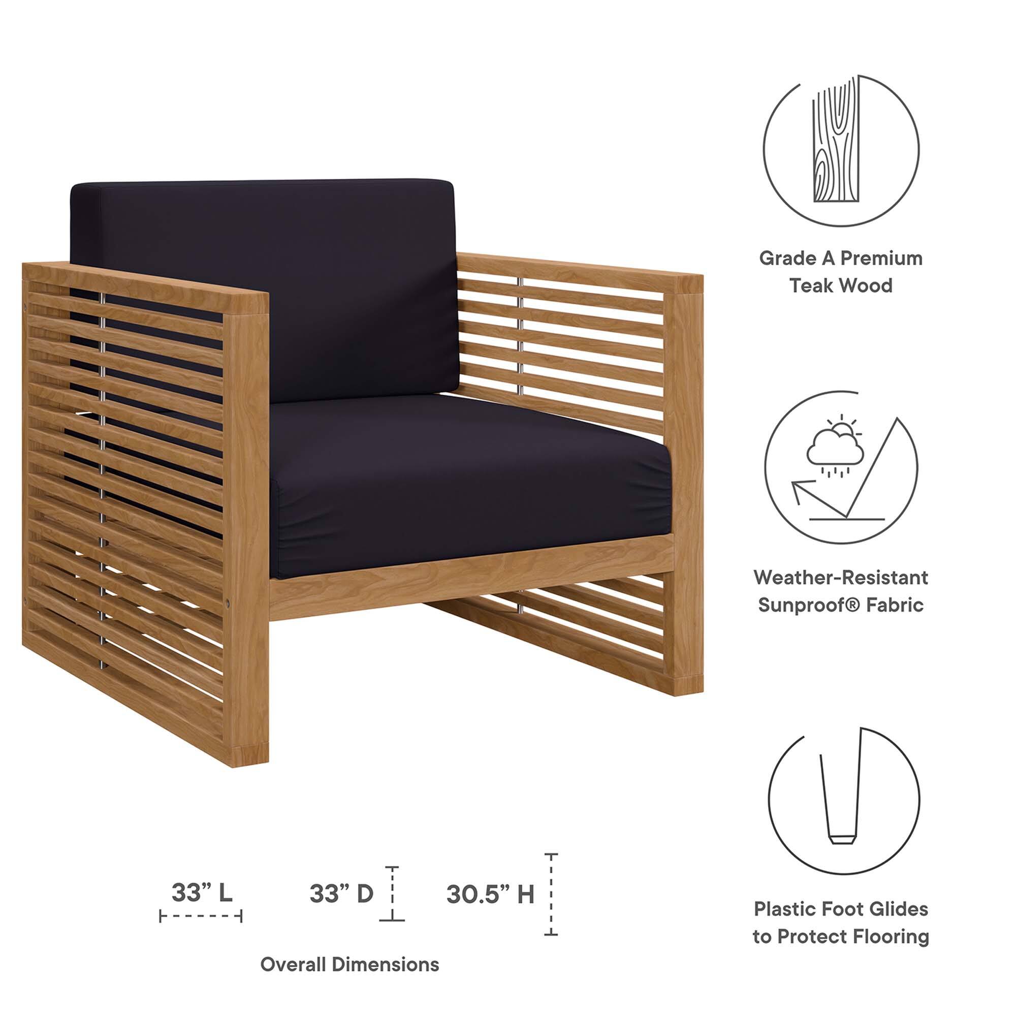 Grade A Premium Teak Wood  
Weather-Resistant Sunproof® Fabric  
33" L x 33" D x 30.5" H  
Overall Dimensions  
Plastic Foot Glides to Protect Flooring