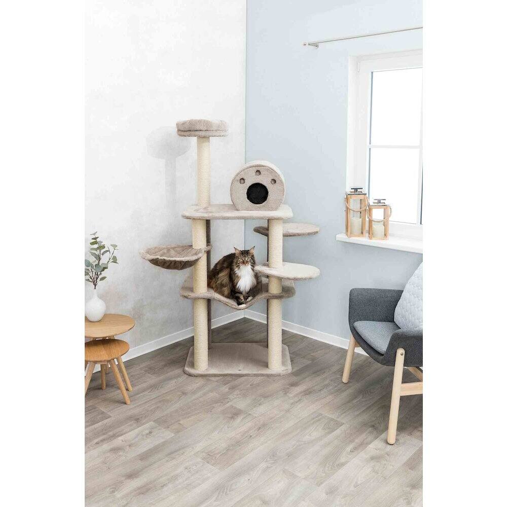 Angle. TRIXIE - Fabiola Plush & Sisal 65" Cat Tower Scratching Posts Condo Hammocks Platforms - Gray.