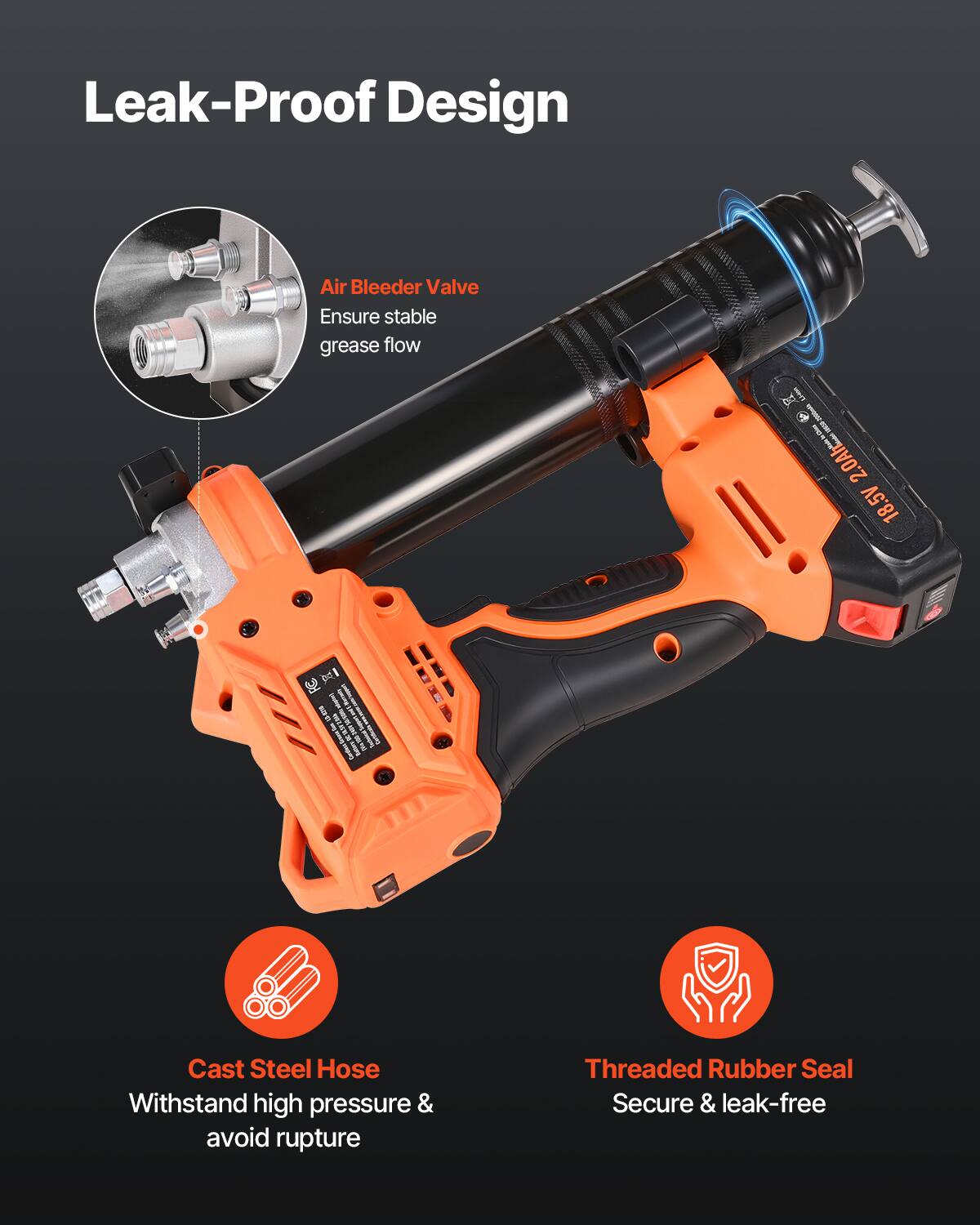 Leak-Proof Design

Air Bleeder Valve
Ensure stable grease flow

Cast Steel Hose
Withstand high pressure & avoid rupture

Threaded Rubber Seal
Secure & leak-free