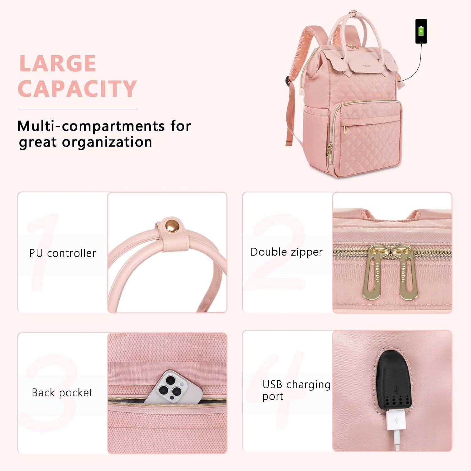 LARGE CAPACITY

Multi-compartments for great organization

- PU controller
- Double zipper
- Back pocket
- USB charging port