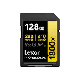 Lexar - 128GB Professional 1800x UHS-II SDXC V60 Rated Memory Card (GOLD Series)