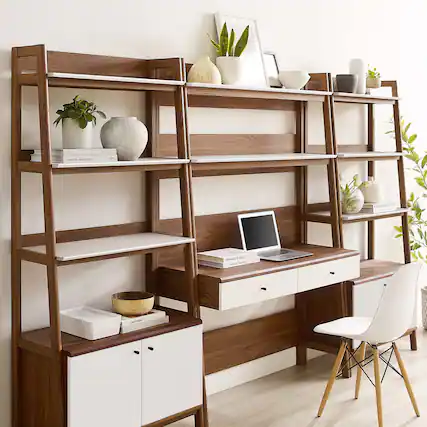 Front. Modway - Bixby 3-Piece Wood Office Desk and Bookshelf by Modway - Walnut White.