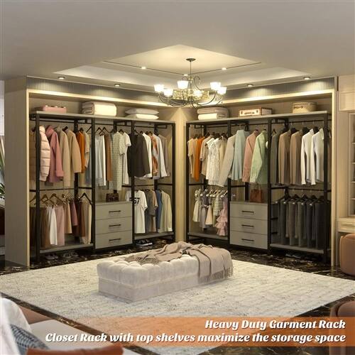 Heavy Duty Garment Rack  
Closet Rack with top shelves maximize the storage space