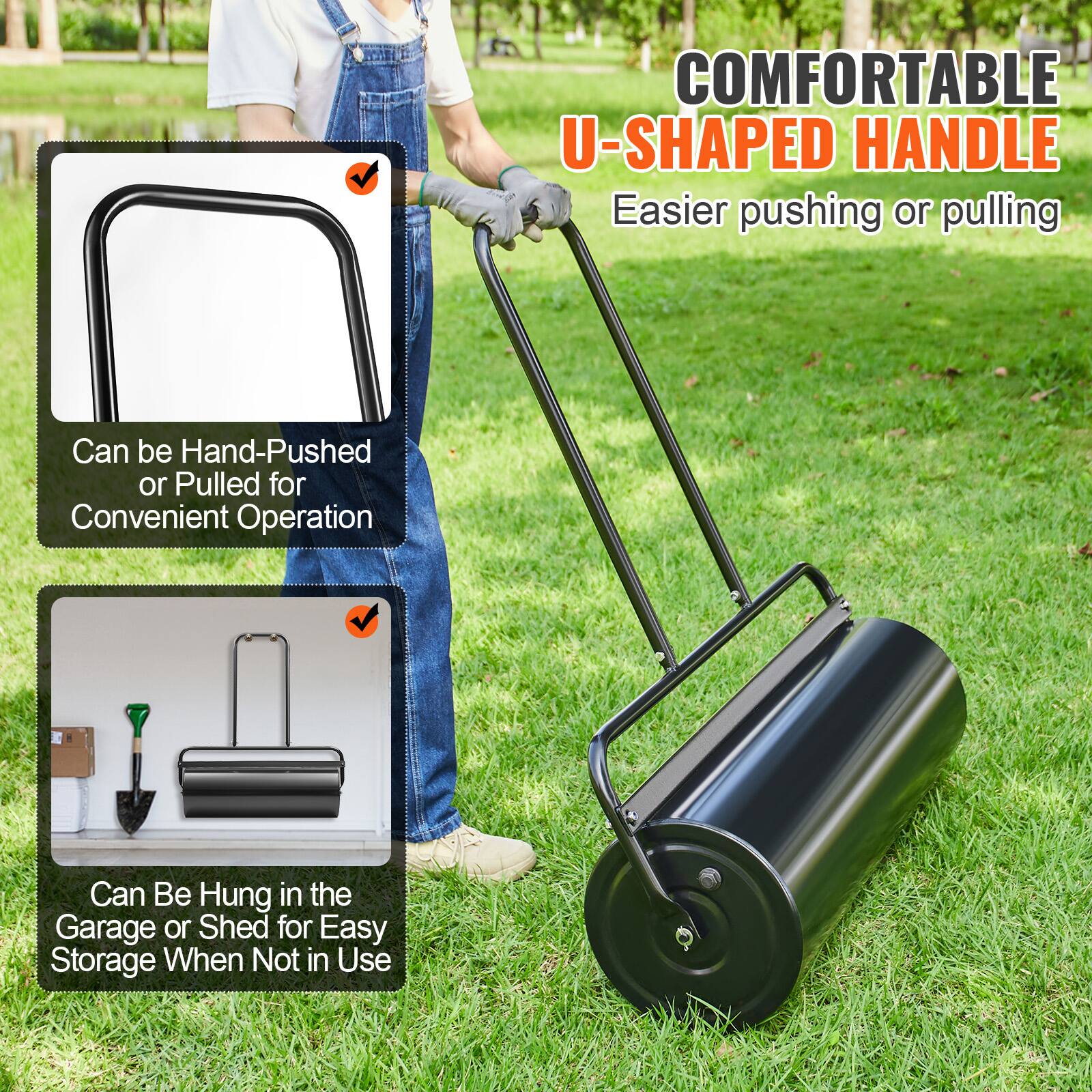 - COMFORTABLE U-SHAPED HANDLE
  - Easier pushing or pulling

- Can be Hand-Pushed or Pulled for Convenient Operation

- Can Be Hung in the Garage or Shed for Easy Storage When Not in Use