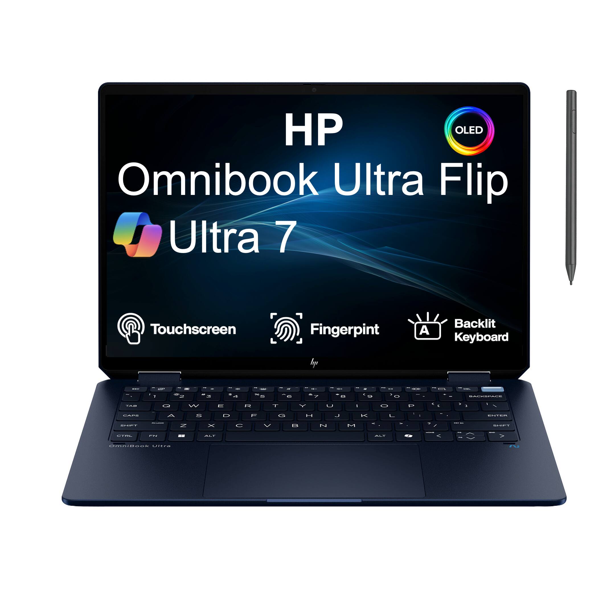 HP OLED Omnibook Ultra Flip Ultra 7 Touchscreen Fingerprint Backlit Keyboard