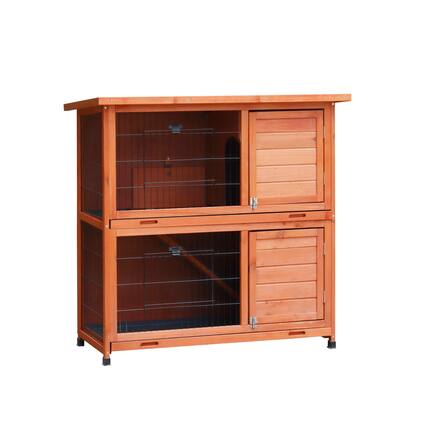 Front. Glintex - Rabbit Hutch Outdoor, 2-Story Rabbit Cage Indoor with Run, 2 Removable No-Leak Trays, Non-Slip Ramp, Waterproof Roof.