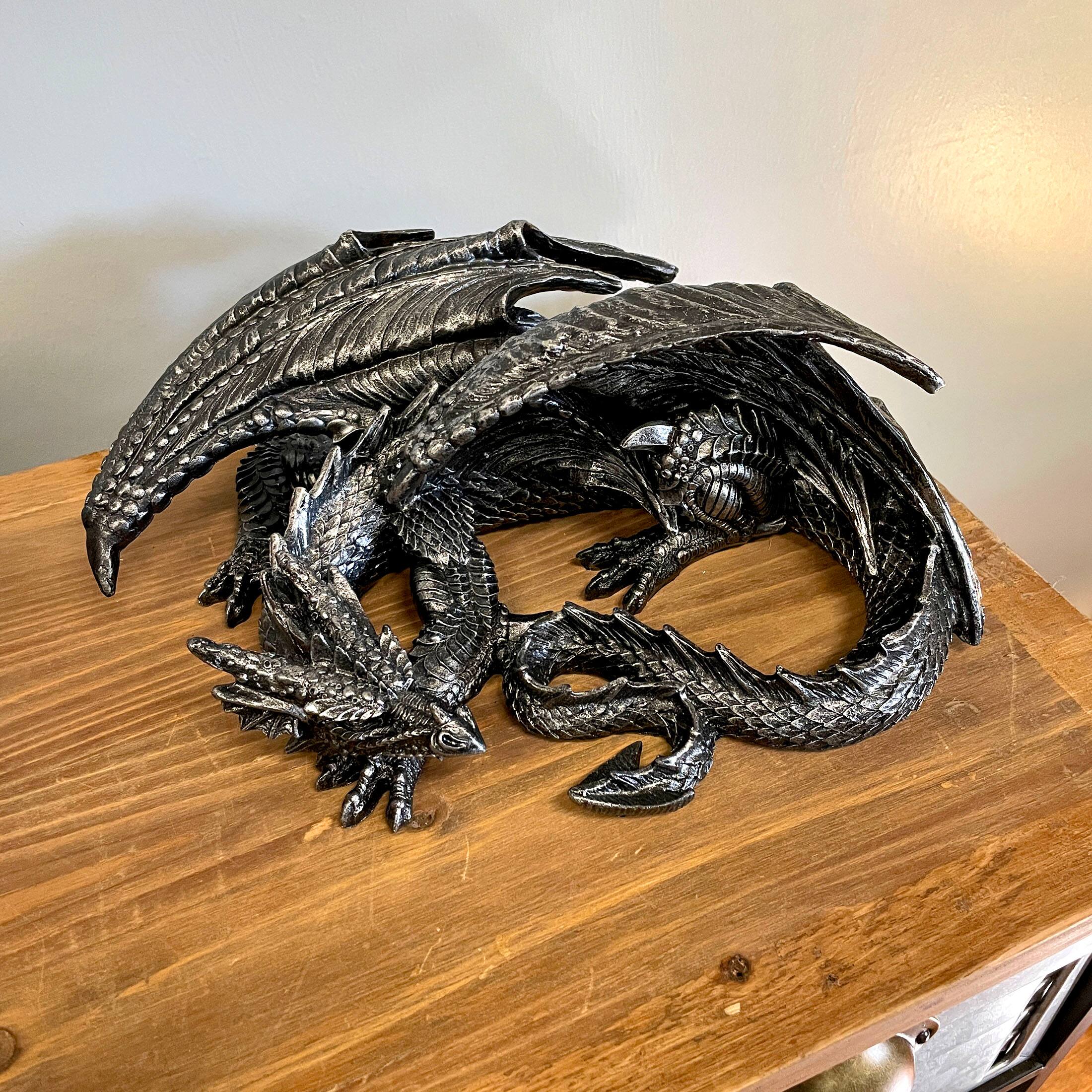 Alt View 7. Zeckos - Somasaurus Metallic Black Gothic Sleeping Dragon Statue 12 in. - Black.