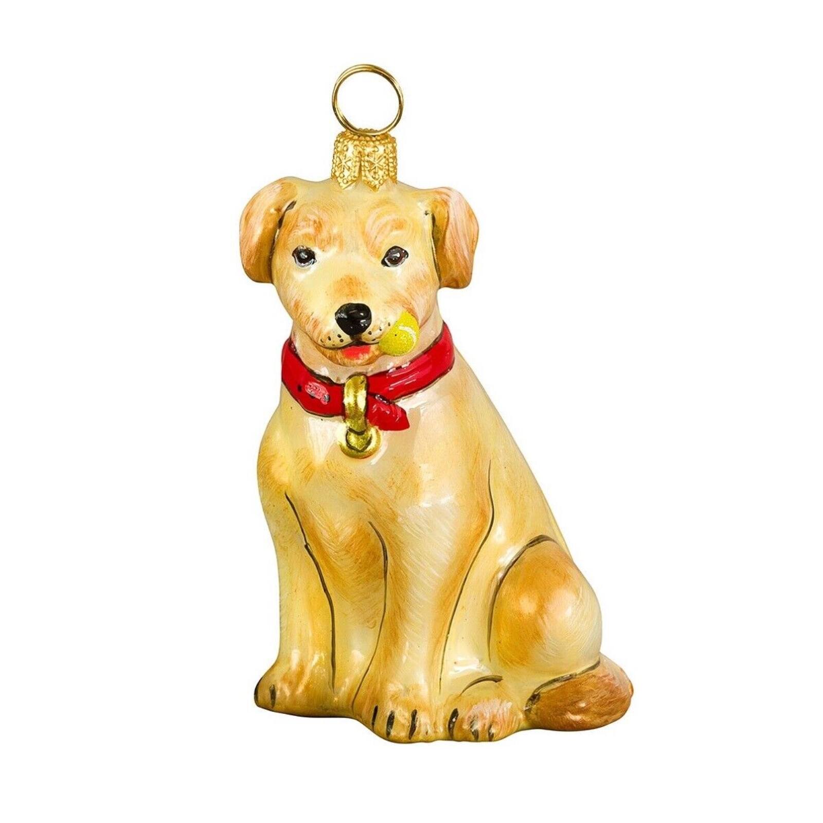 Front. Joy to the World Collectibles - Joy to the World Yellow Labrador Retriever with Tennis Ball Polish Blown Glass Christmas Ornament - Yellow.