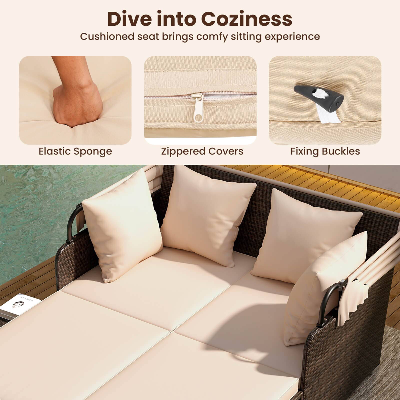 Dive into Coziness  
Cushioned seat brings comfy sitting experience  

- Elastic Sponge  
- Zippered Covers  
- Fixing Buckles