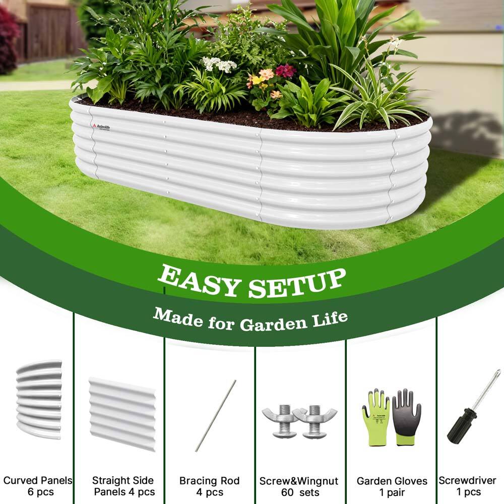 Aeo EASY SETUP  
Made for Garden Life  

- Curved Panels 6 pcs  
- Straight Side Panels 4 pcs  
- Bracing Rod 4 pcs  
- Screw&Wingnut 60 sets  
- Garden Gloves 1 pair  
- Screwdriver 1 pcs