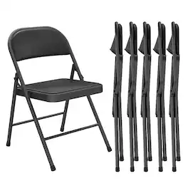 Yardgrace - Folding Chairs 6 Pack, Indoor Outdoor Portable Stackable Commercial Metal Chairs, Seating for Wedding, Party, Camping - Black