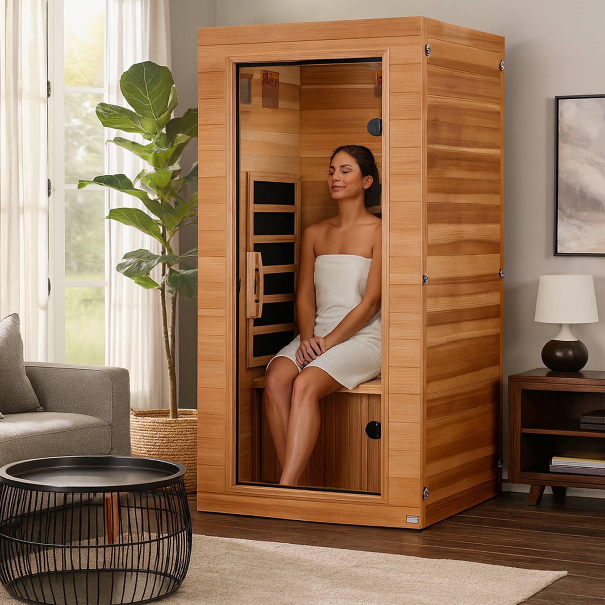 Alt View 5. Dynamic Saunas - Dynamic Saunas Elite 1 Person Compact Ultra Low EMF FAR Infrared Home Sauna - Natural.