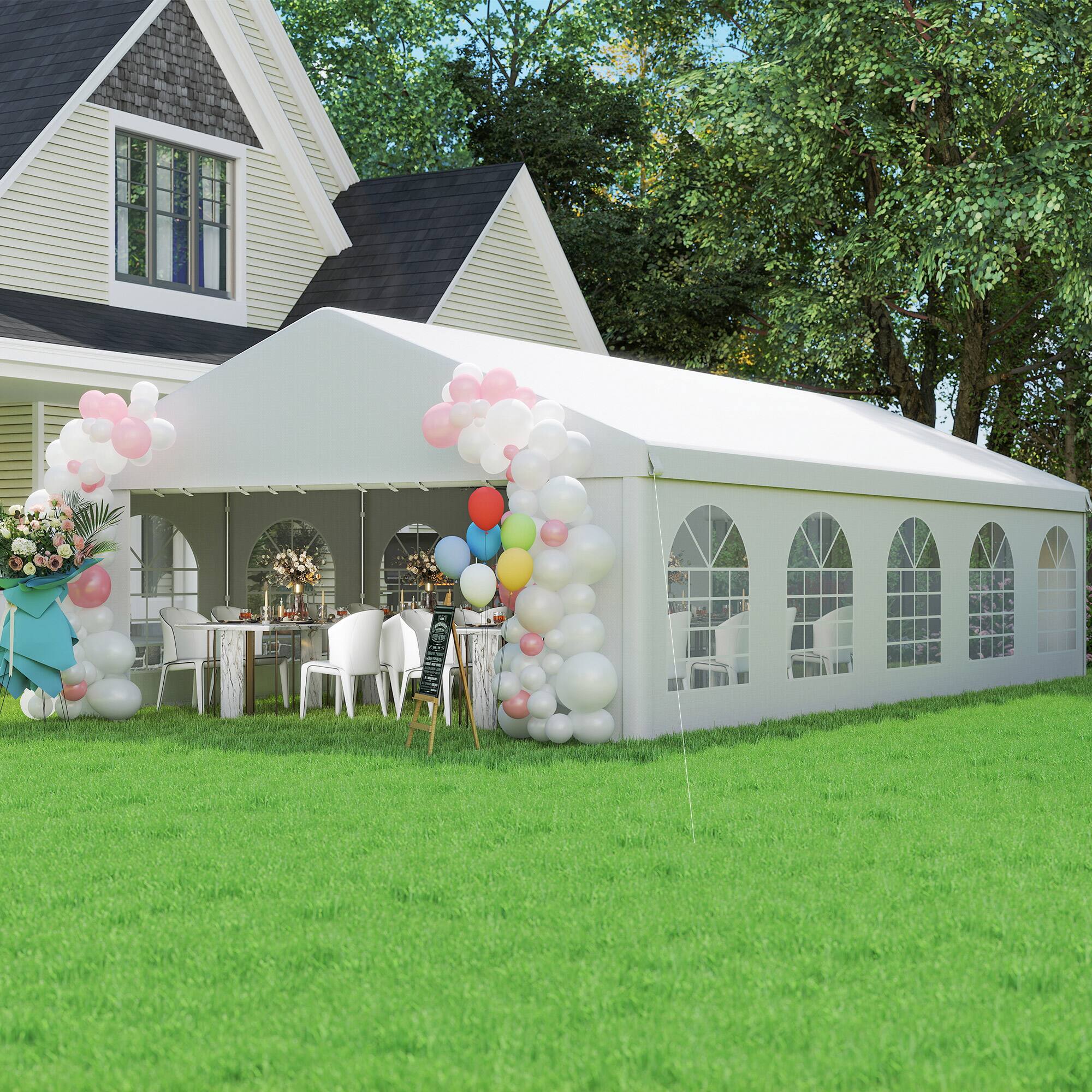 Alt View 7. Outsunny - 16' x 32' Heavy Duty Party Tent & Carport with Removable Sidewalls and Double Doors, Large Canopy Tent - White.