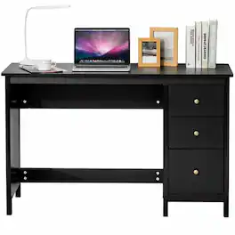 Resenkos - 3-Drawer Home Office Study Computer Desk with Spacious Desktop- Home Office Desks, Gaming Computer Desks - Black
