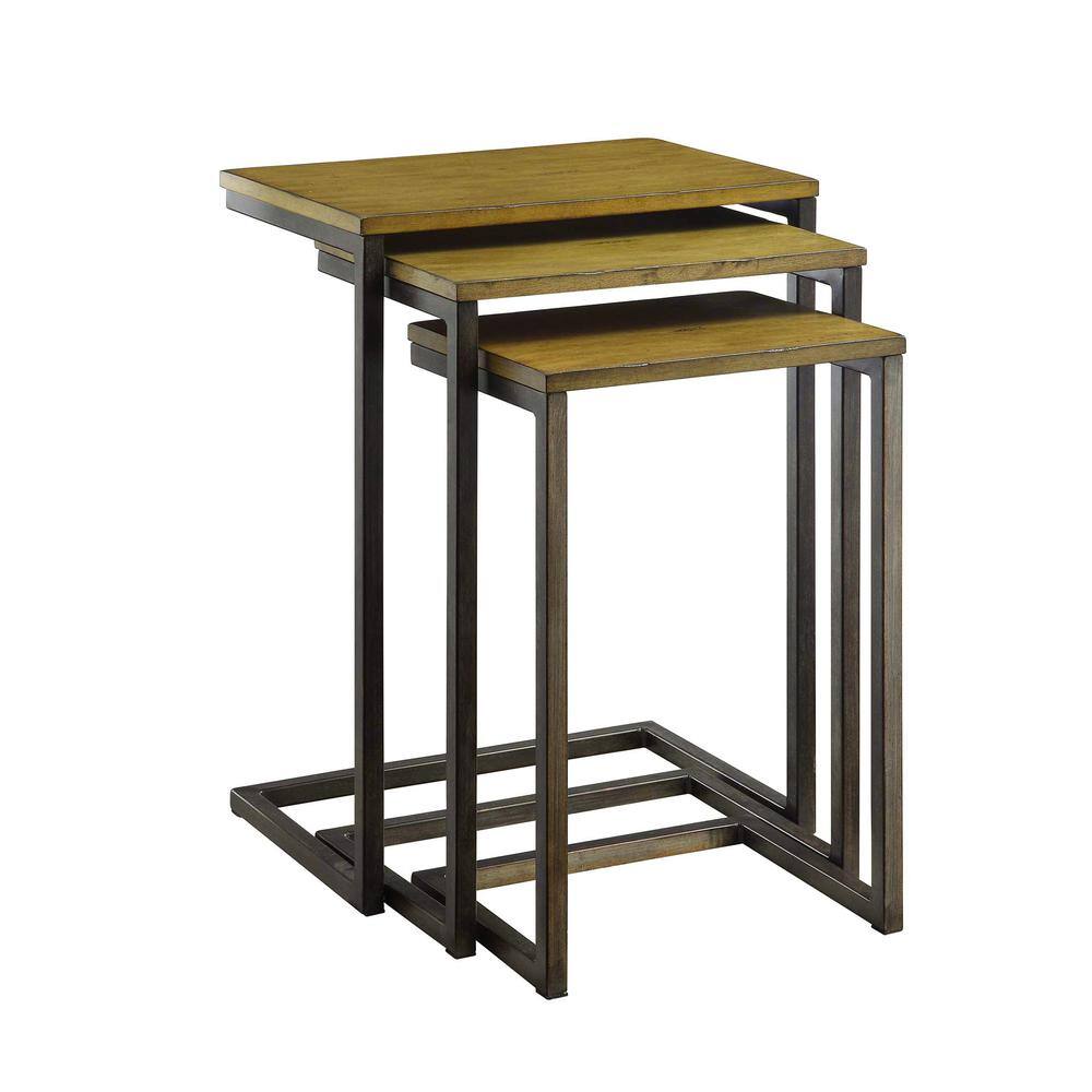 Alt View 7. Carolina Chair & Table - Addison Nesting Table Set - Harvest Oak Top - Aged Iron Base - Harvest Oak, Aged Iron.