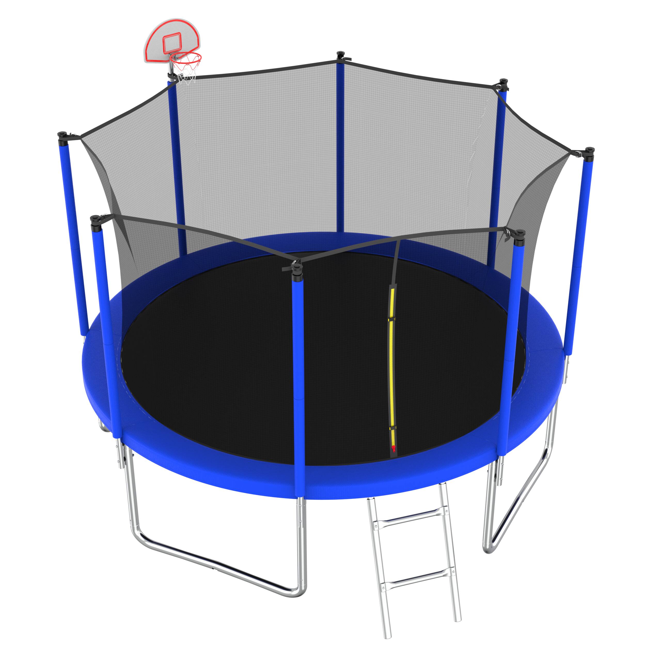 Back. Aukfa - 12FT Trampoline with Basketball Hoop - Safety Enclosure for Kids & Adults, Backyard Outdoor Recreation.