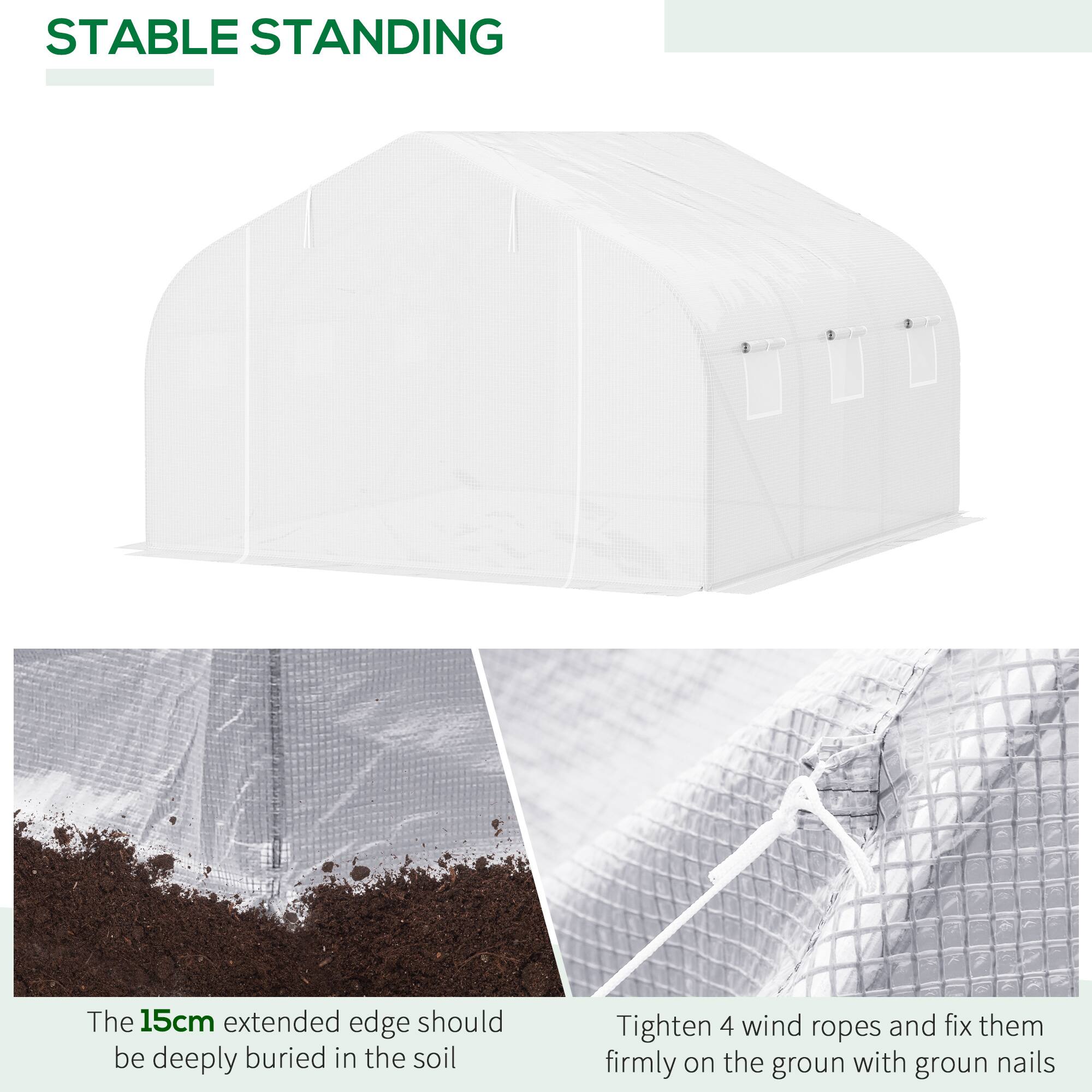 STABLE STANDING

The 15cm extended edge should be deeply buried in the soil

Tighten 4 wind ropes and fix them firmly on the ground with ground nails