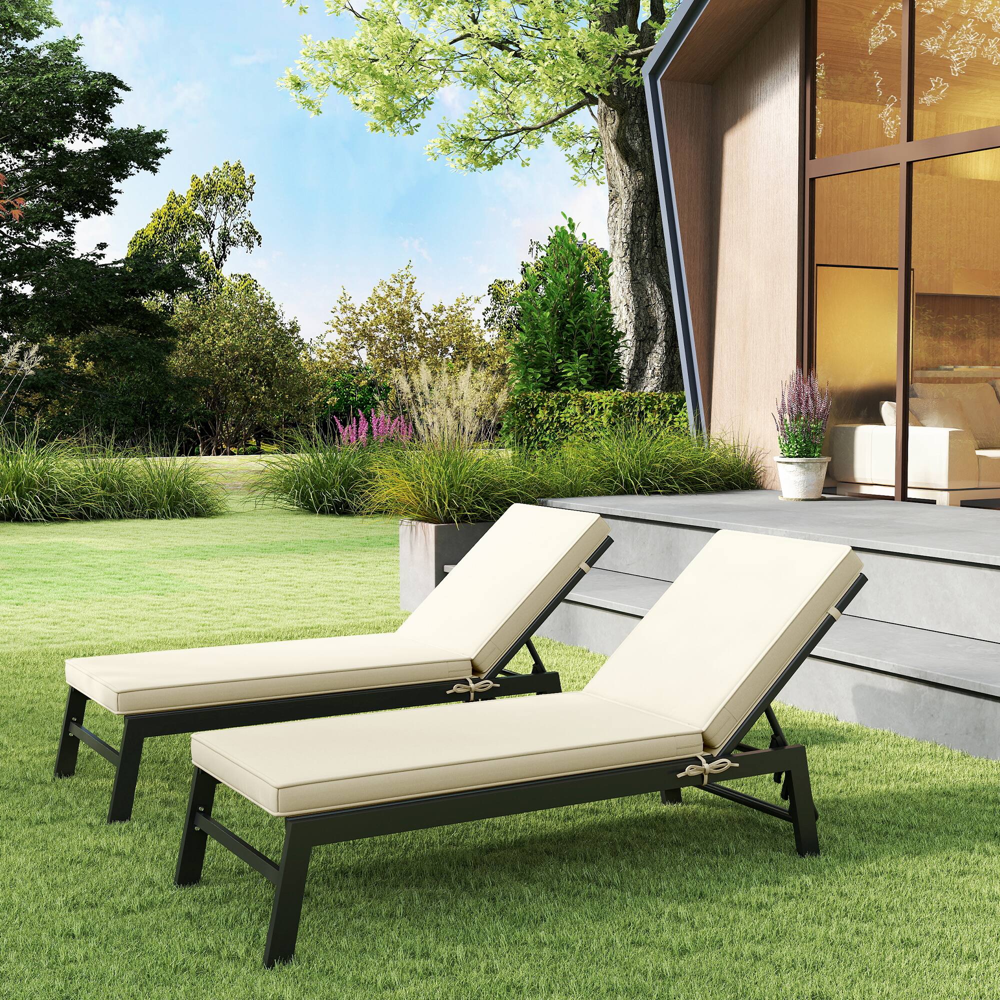 Alt View 8. Outsunny - Patio Chair Cushions with Backrests - Beige.