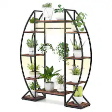Front. Costway - Costway 63" Tall 10-Tier Indoor Plant Stand with Grow Lights for Multiple Plants Balcony - Brown.