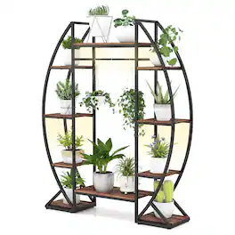 Costway - 63" Tall 10-Tier Indoor Plant Stand with Grow Lights for Multiple Plants Balcony - Brown