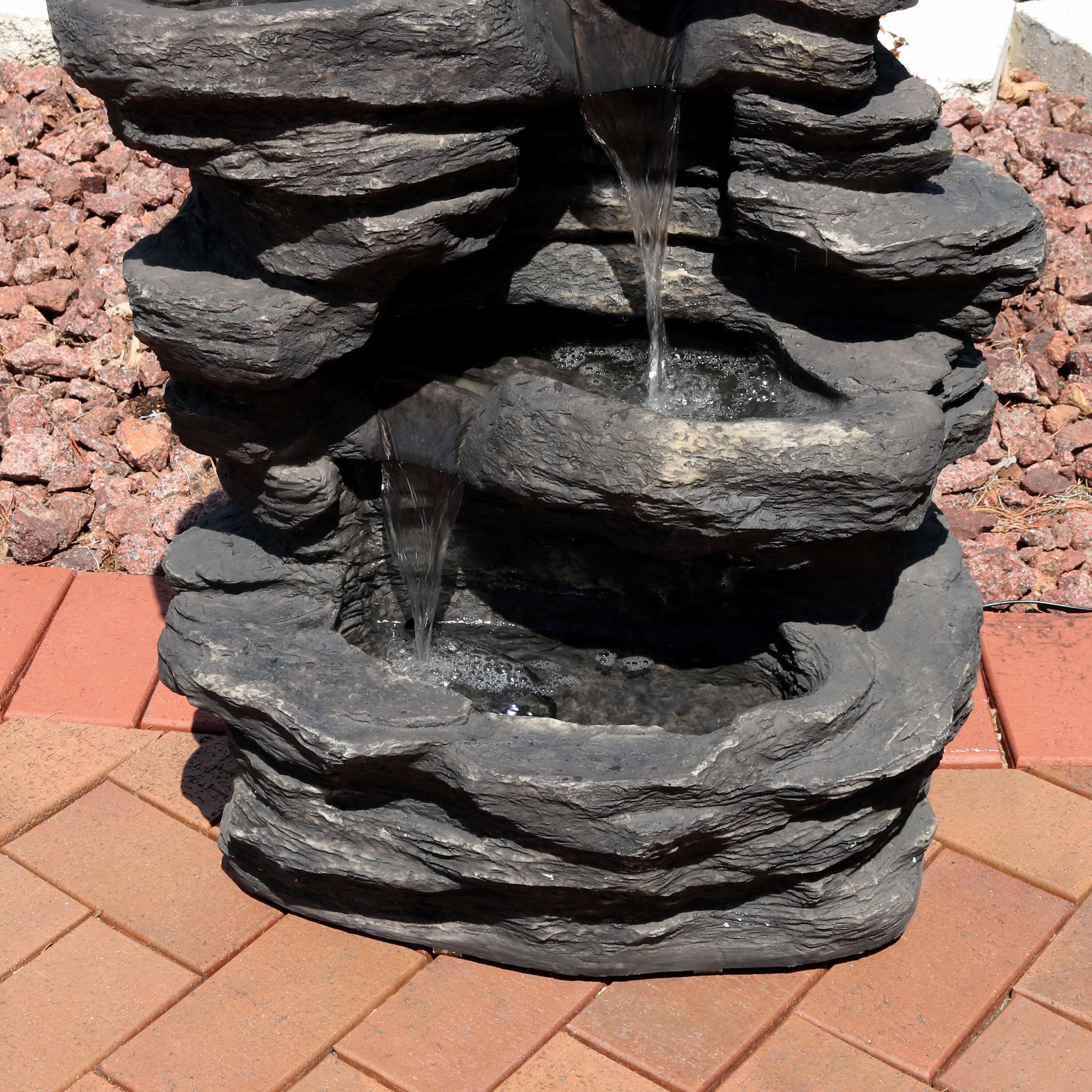 Alt View 4. Sunnydaze - Rock Falls Electric Waterfall Fountain with LED Lights - 39 in - Brown.