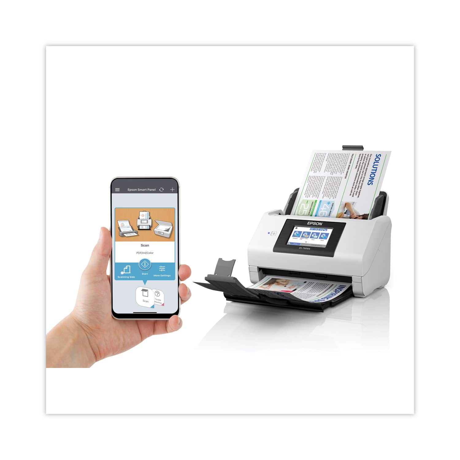 Epson - DS-790WN Cordless Large Format ADF Scanner - 600 dpi Optical - 32-bit Color - 24-bit Grayscale - 45 ppm (Mono) - false