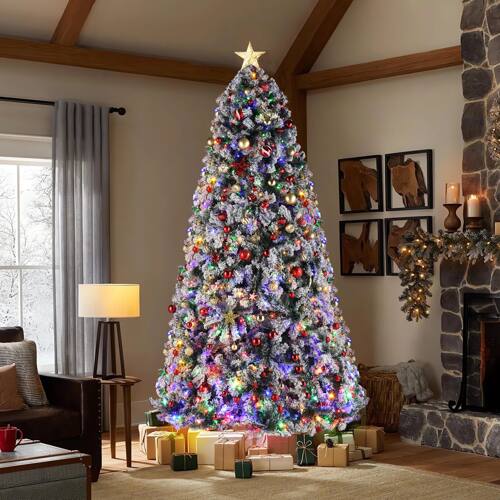 Alt View 5. Winado - 9 FT Pre-lit Artificial Christmas Tree Snow Flocked Auto-Spread with 900 LED Lights for Holiday Decoration - Snow Flocked Green.
