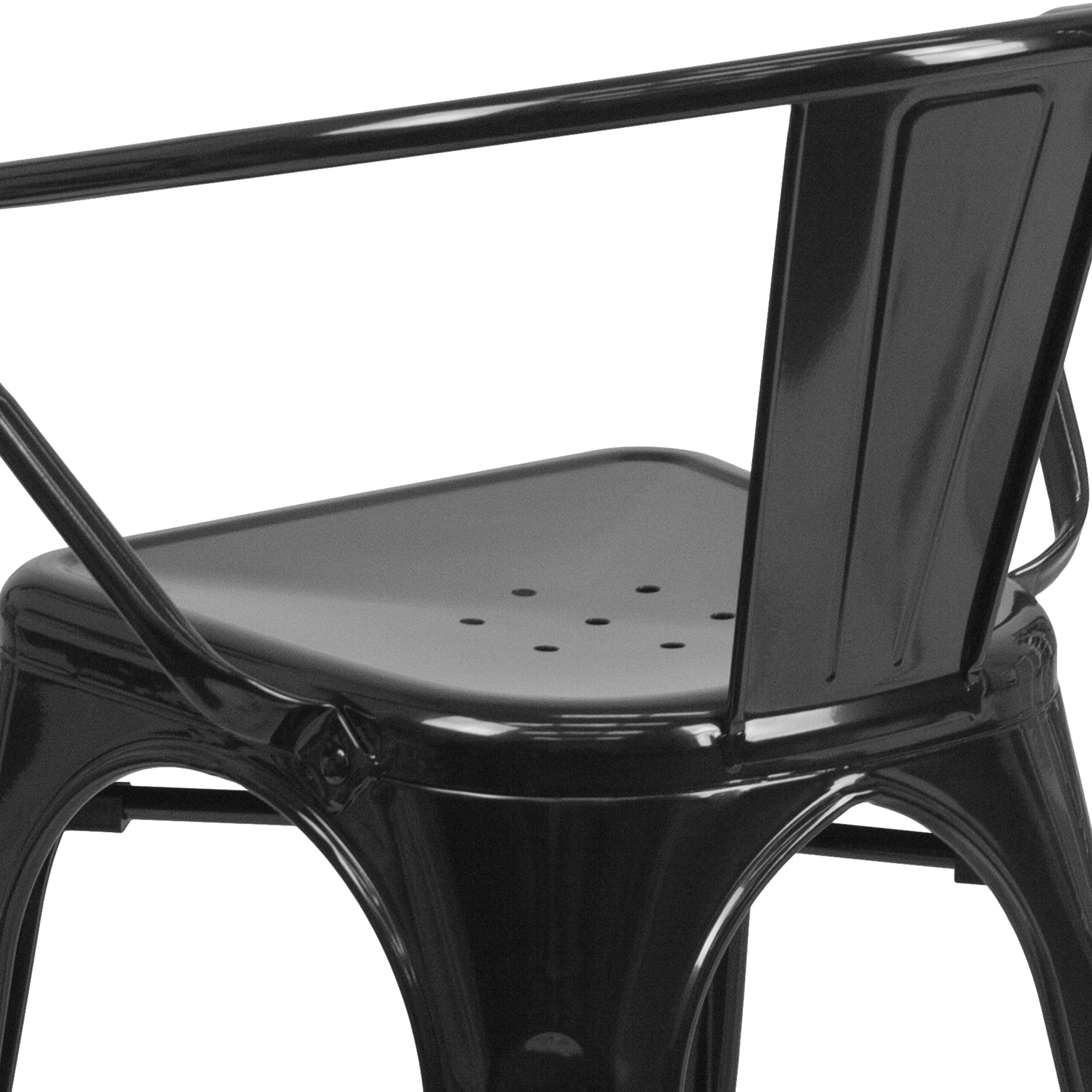 Alt View 9. Emma + Oliver - Commercial Grade Colorful Metal Indoor-Outdoor Chair with Arms - Black.