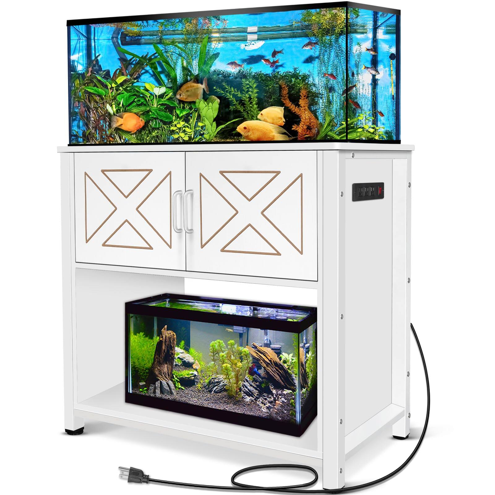 Front. HOMLUX - 40 Gallon Tank Stand with Cabinet and Power Outlets, Heavy Duty Metal Aquarium Stand, White - White.