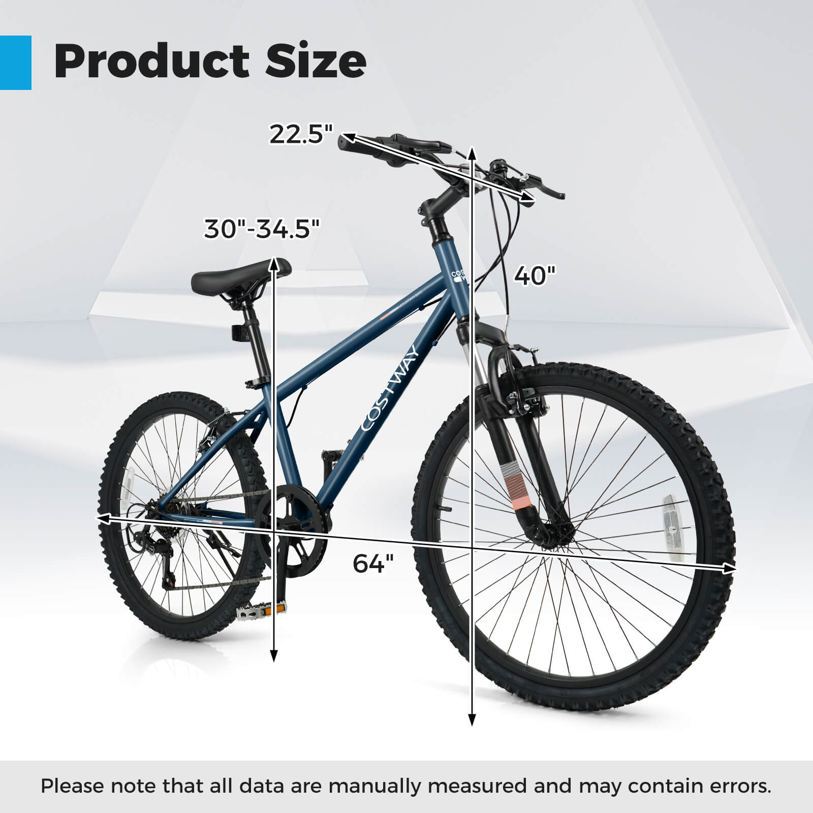 Product Size  
22.5"  
30"-34.5"  
40"  
64"  

Please note that all data are manually measured and may contain errors.