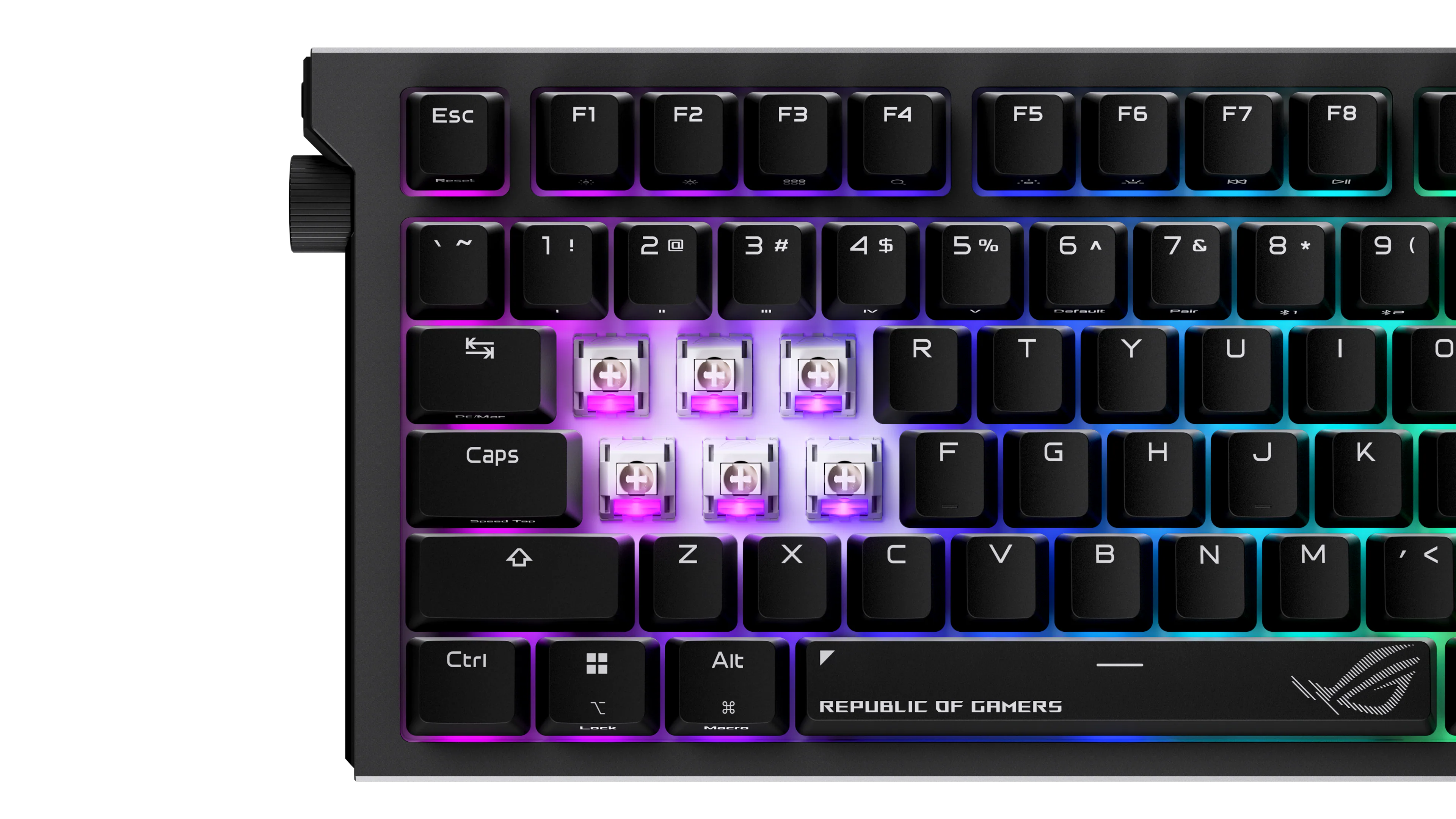 Esc F1 F2 F3 F4 F5 F6 F7 F8 1 ! 2 @ 3 # 4 $ 5 % 6 ^ 7 & 8 * 9 ( 0 ) R T Y U I O P Caps F G H J K L Z X C V B N M , Ctrl Alt REPUBLIC OF GAMERS