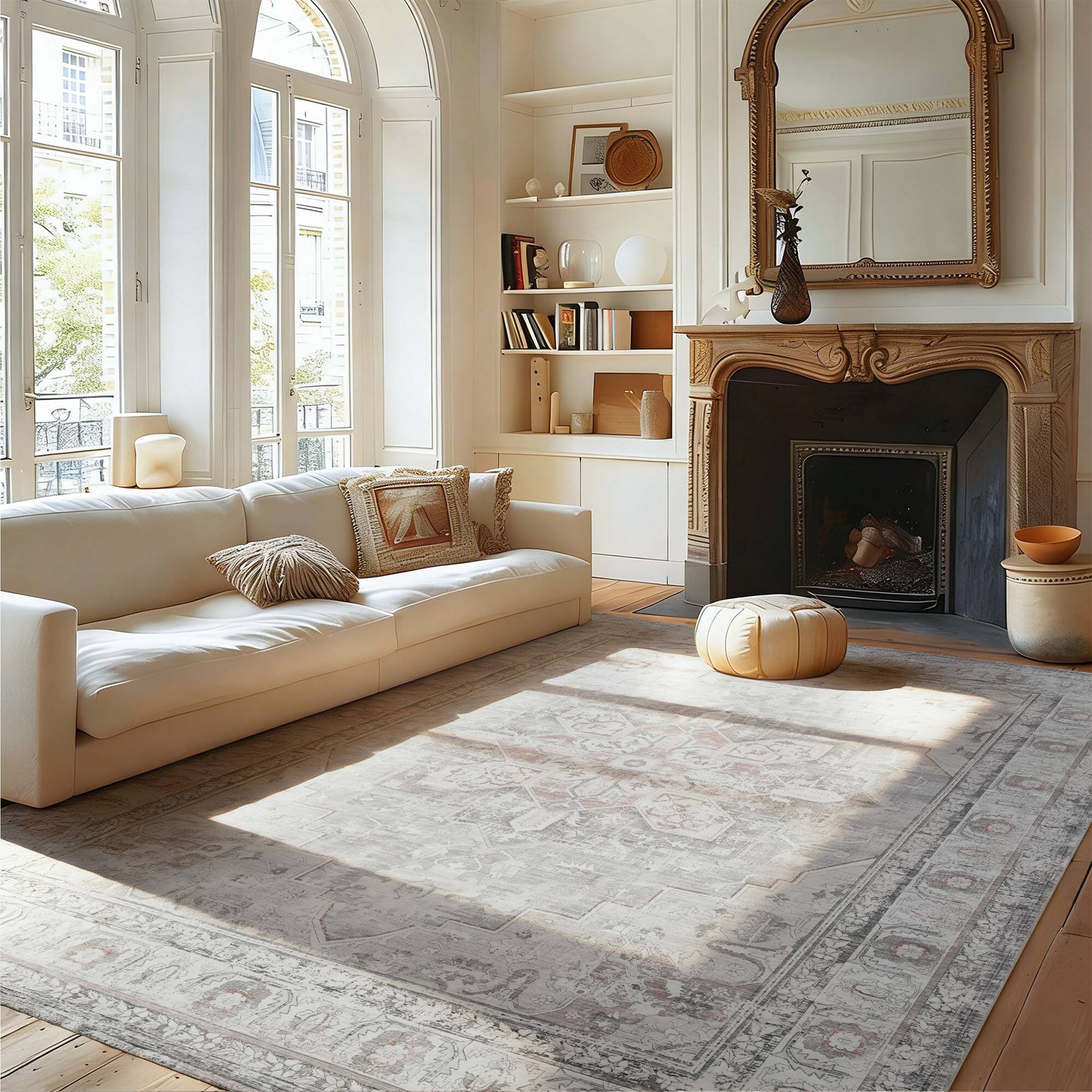 Angle. RYHNUYNE - 8x10 Area Rug Washable Rug,Modern Abstract Soft Non-Slip Rug Carpet for Bedroom Dining Nursery Home Office(Grayish Pink） - gray-pink.