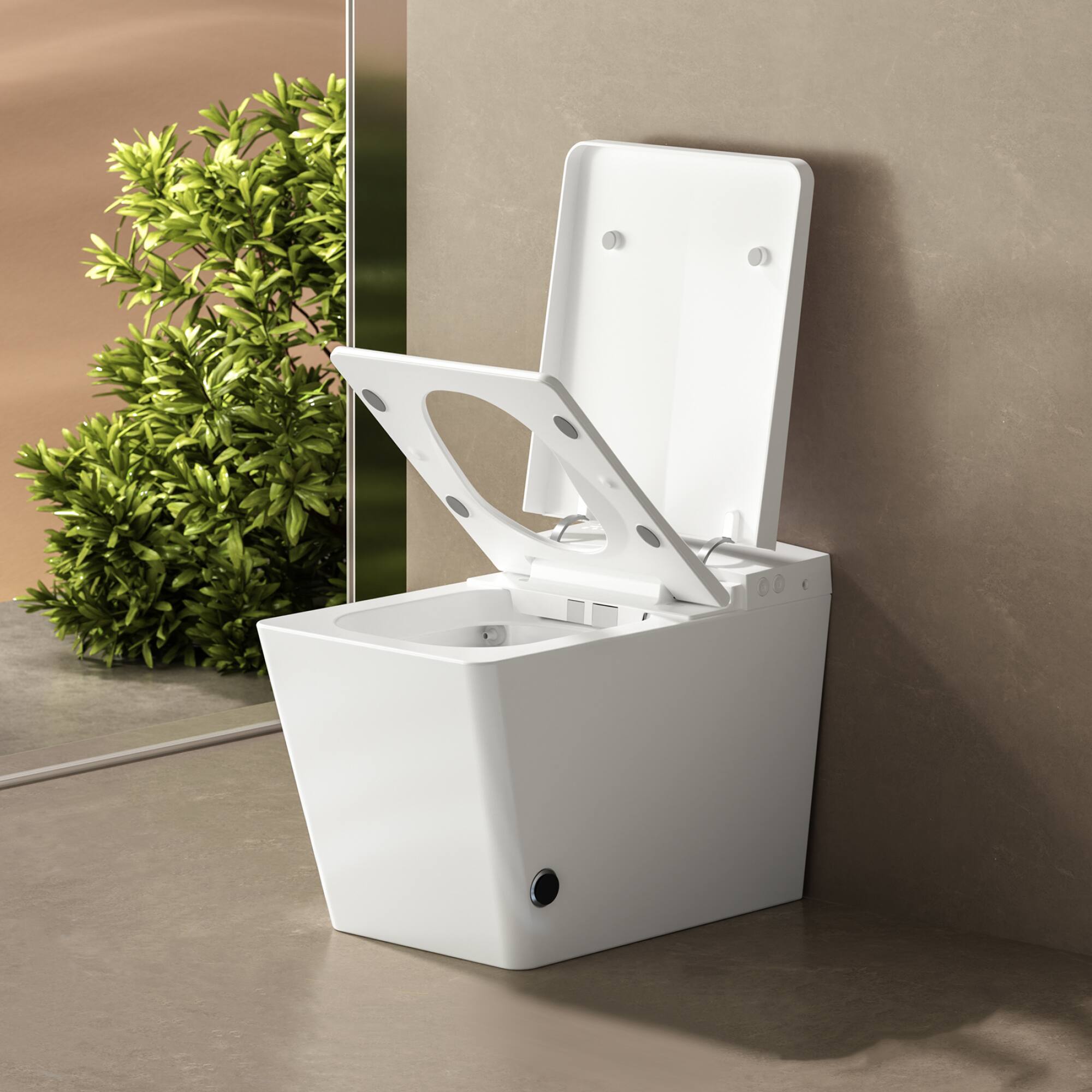Alt View 4. ELEMENT ACE - Modern Smart Toilet with Remote Control, Auto Flush, Heated Seat, LED Display, and Foot Sensor for Touchless Operation - White.