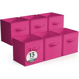 Sorbus - Fabric Storage Cubes, 6 Foldable Storage Bins for Organizing Pantry, Cubbies, Toy Box, Clothes Storage - Pink