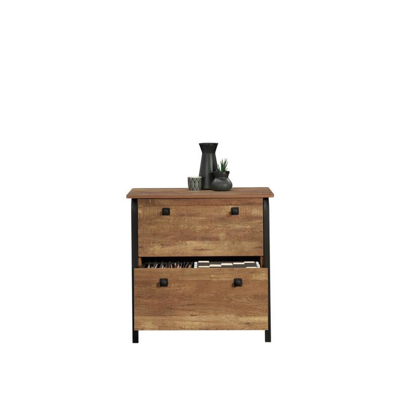 Angle. HTUTWOO - Lateral File Cabinet with Bold Design - 2-Drawer Industrial Filing Cabinet, Soft Close Drawers for Home Office Storage - Black.