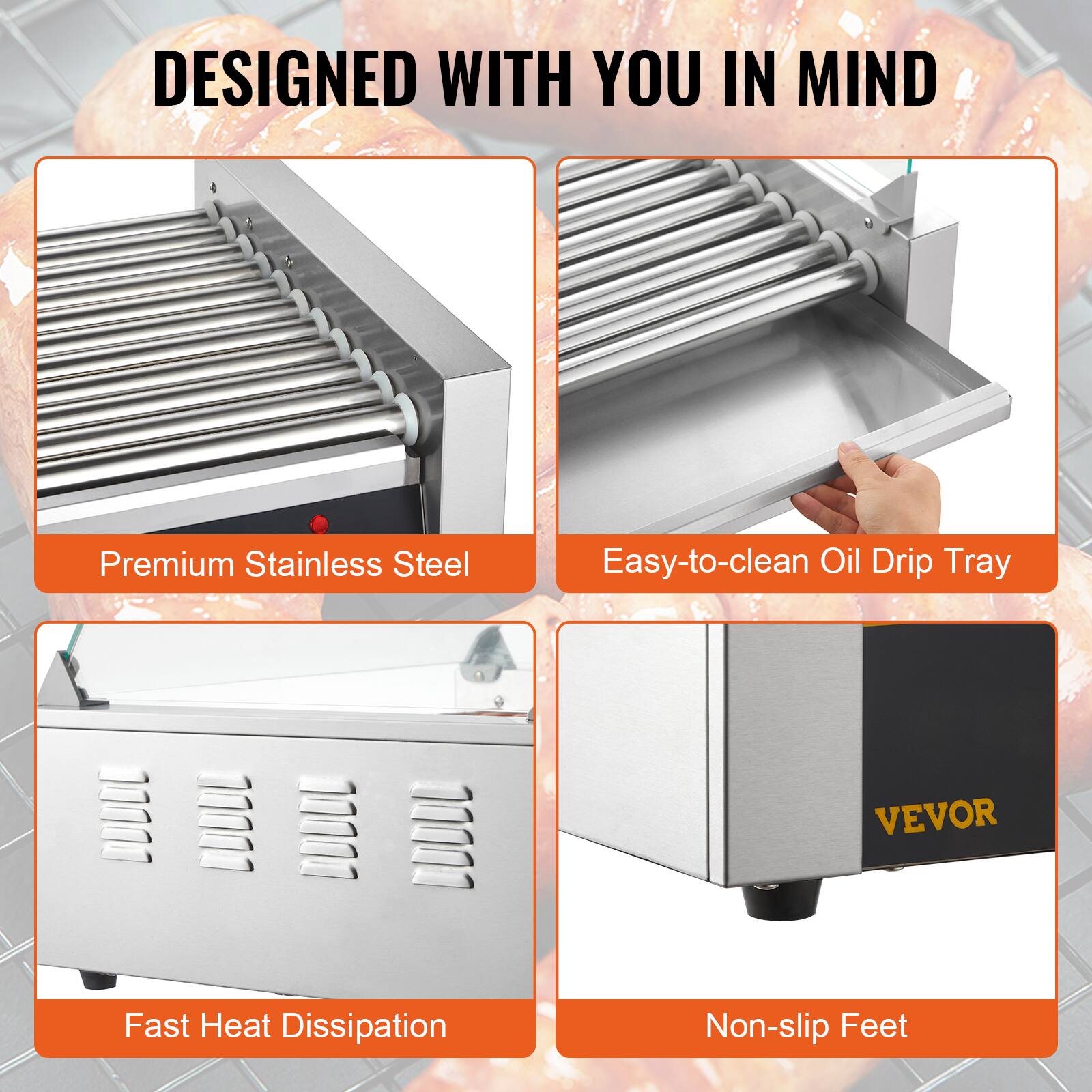 DESIGNED WITH YOU IN MIND

- Premium Stainless Steel
- Easy-to-clean Oil Drip Tray
- Fast Heat Dissipation
- Non-slip Feet

VEVOR