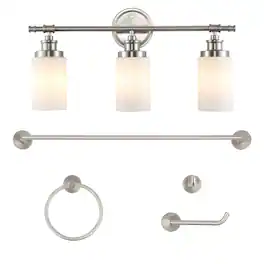 Jonathan Y - Egan 23.25" 3-Light Vanity Light with Frosted Glass Shades and Bathroom Hardware Accessory Set, (5-Piece) - Brushed Nickel