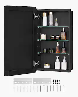 VEVOR - Medicine Cabinet, 16.5 x 27.5 inch, Medicine Cabinet for Bathroom with Mirror, Aluminum Frame Bathroom Wall Cabinet - Black